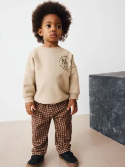 Broeken En Chino's|Next Bruin gingham-ruit - Corduroy broek met wijde pijpen (3mnd-7jr)