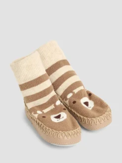 Pantoffels*Jojo Maman Bébé - moccasin pantoffelsokken Bruin met beer