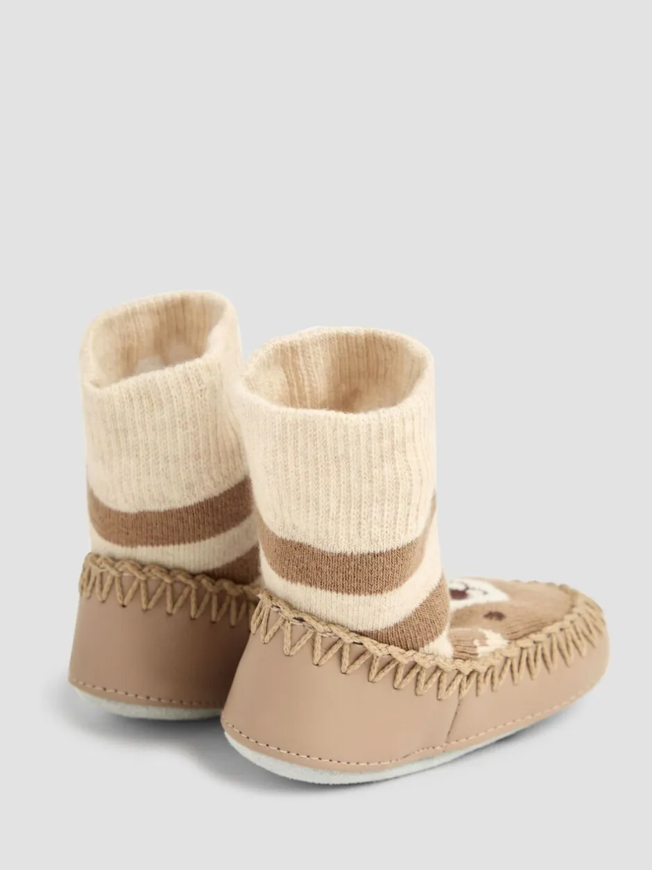 Pantoffels*Jojo Maman Bébé - moccasin pantoffelsokken Bruin met beer