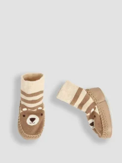 Pantoffels*Jojo Maman Bébé - moccasin pantoffelsokken Bruin met beer