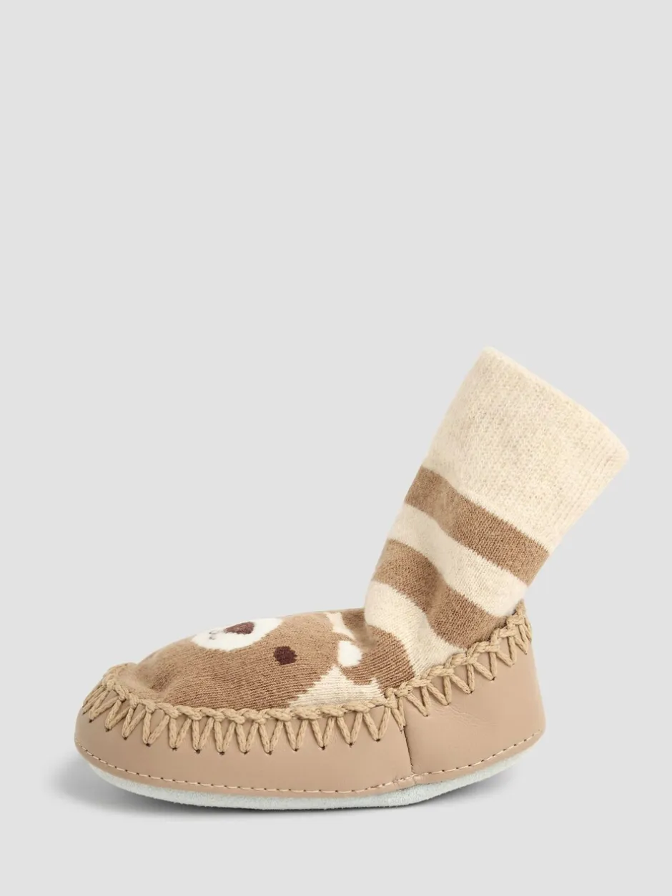 Pantoffels*Jojo Maman Bébé - moccasin pantoffelsokken Bruin met beer