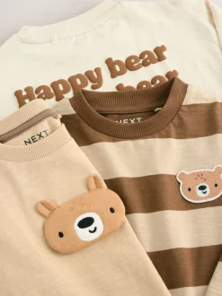 T-Shirts|Tops|Next - Set van 3 T-shirts met lange mouwen en applicatie (3mnd-7jr) Bruin met beer
