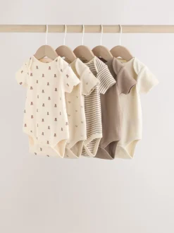 Multipacks|Rompertjes En Hemdjes|Next Bruin met beer - Set van 5 babyrompertjes met korte mouwen
