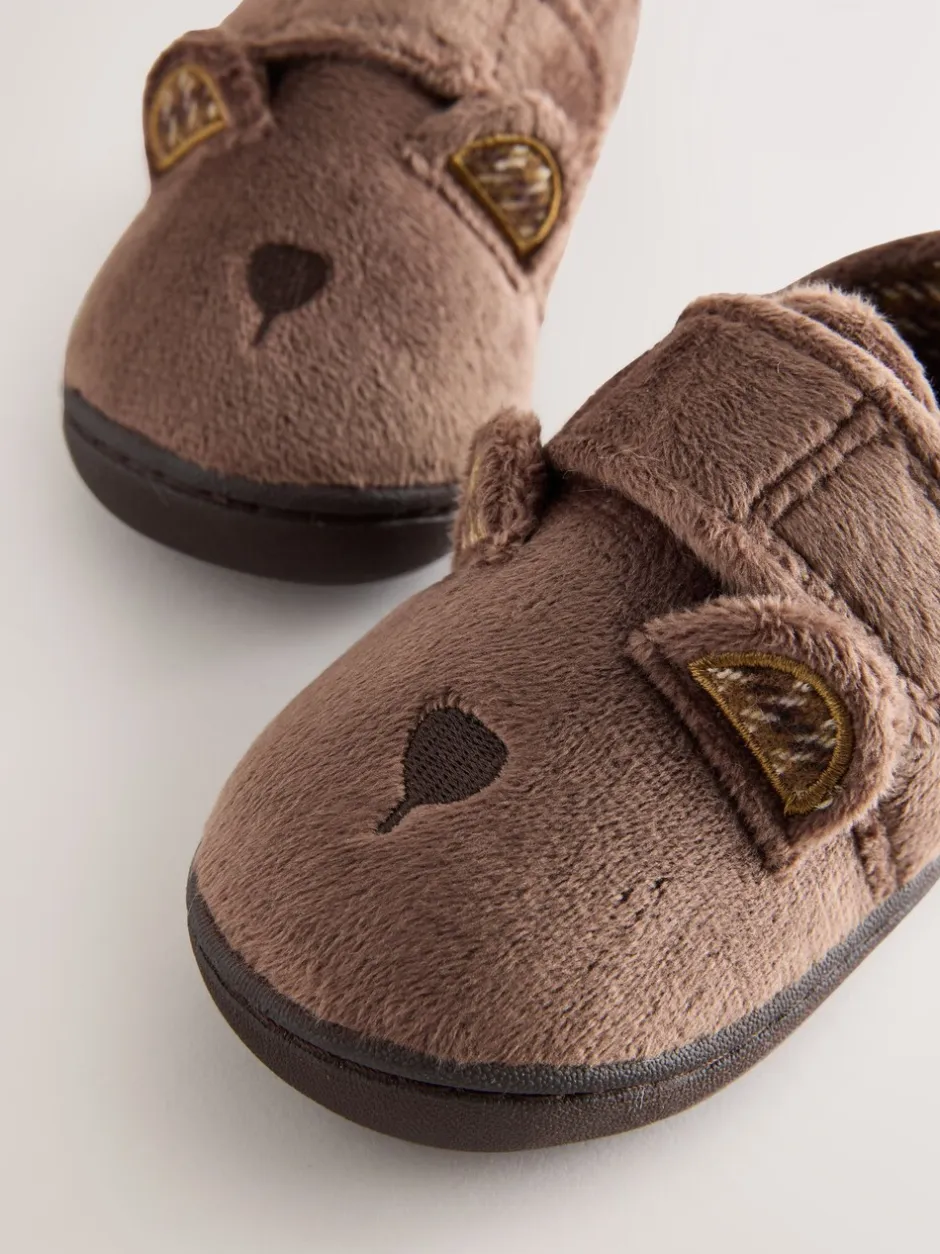 Pantoffels|Nachtkleding En Pyjama's|Next Bruin met beer - Warm gevoerde pantoffels met kuipzool