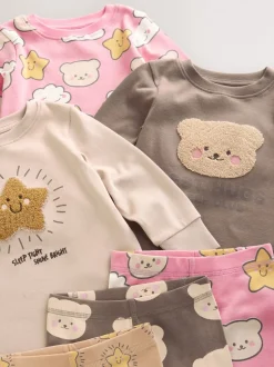 Nachtkleding En Pyjama's|Pyjama's|Next - Verpakking van 3 knusse pyjama's (9 mnd-9 jr) Bruin met beer/Ster