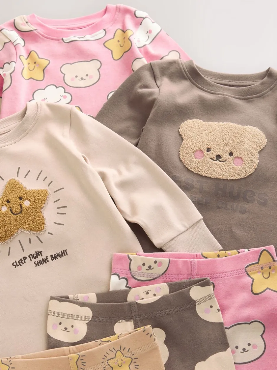 Nachtkleding En Pyjama's|Pyjama's|Next - Verpakking van 3 knusse pyjama's (9 mnd-9 jr) Bruin met beer/Ster