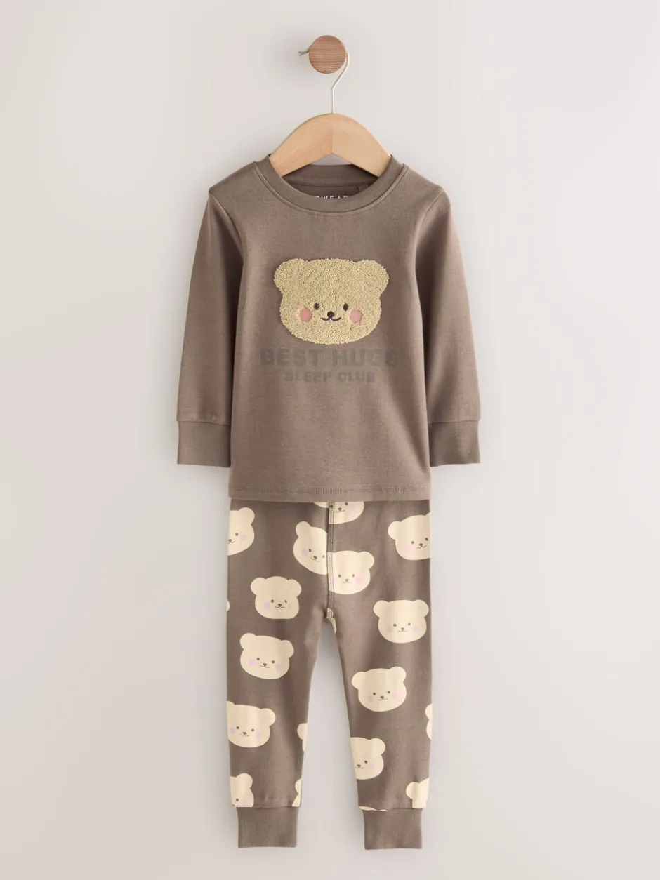 Nachtkleding En Pyjama's|Pyjama's|Next - Verpakking van 3 knusse pyjama's (9 mnd-9 jr) Bruin met beer/Ster