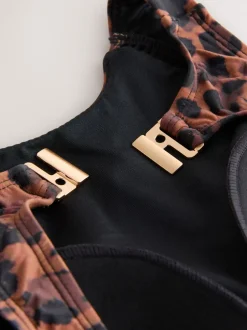 Badkleding|Next - Hoogsluitend ondersteunend badpak met buikcorrigerend effect Bruin met dierenprint