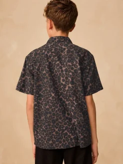 Shirts|Next Bruin met dierenprint - Overhemd met print en korte mouwen (3-16 jr)