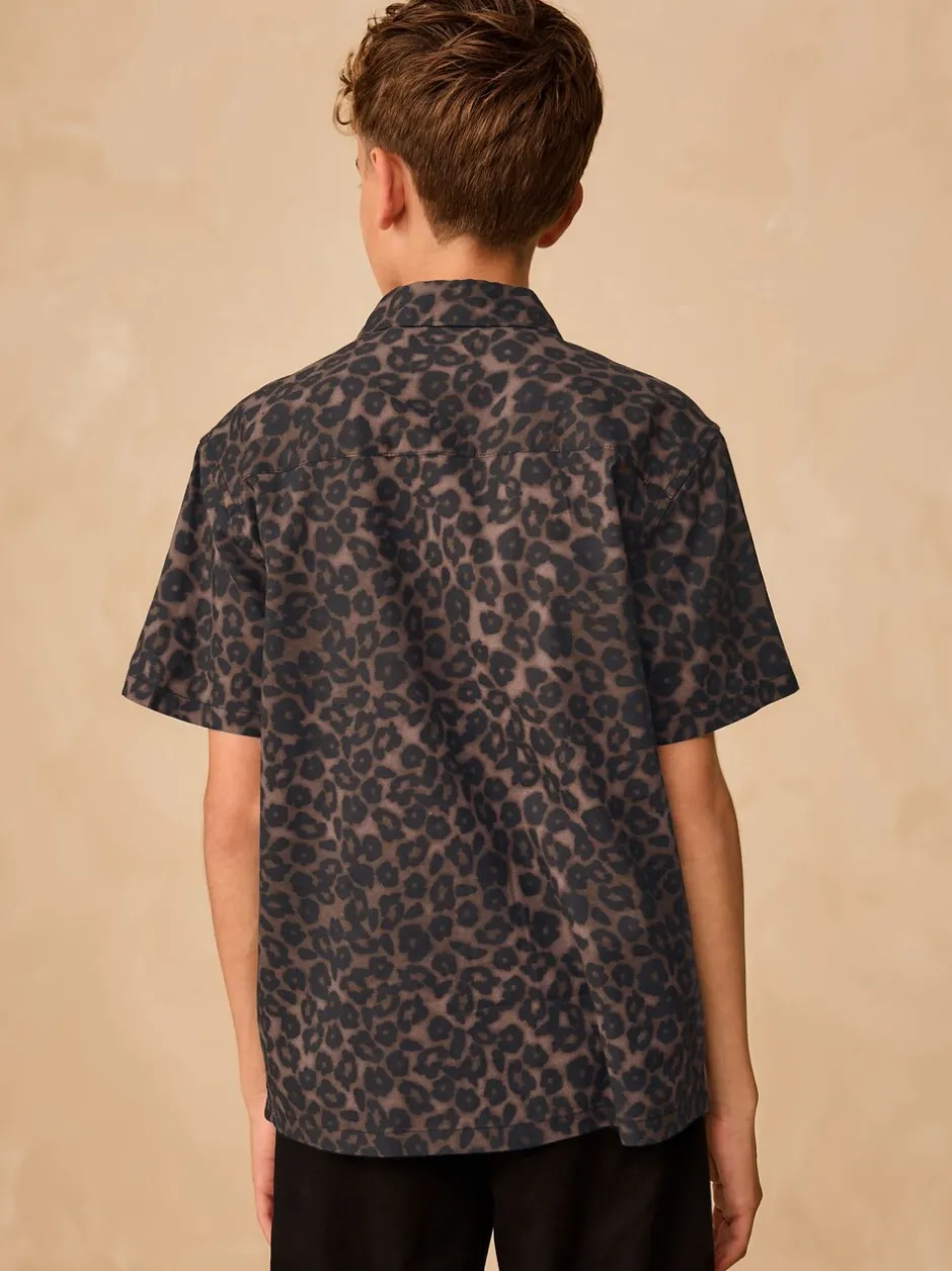 Shirts|Next Bruin met dierenprint - Overhemd met print en korte mouwen (3-16 jr)