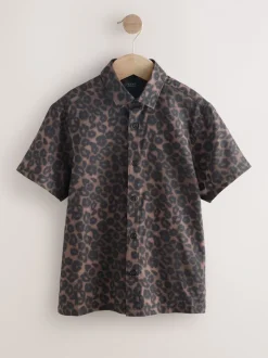 Shirts|Next Bruin met dierenprint - Overhemd met print en korte mouwen (3-16 jr)