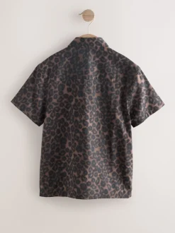 Shirts|Next Bruin met dierenprint - Overhemd met print en korte mouwen (3-16 jr)