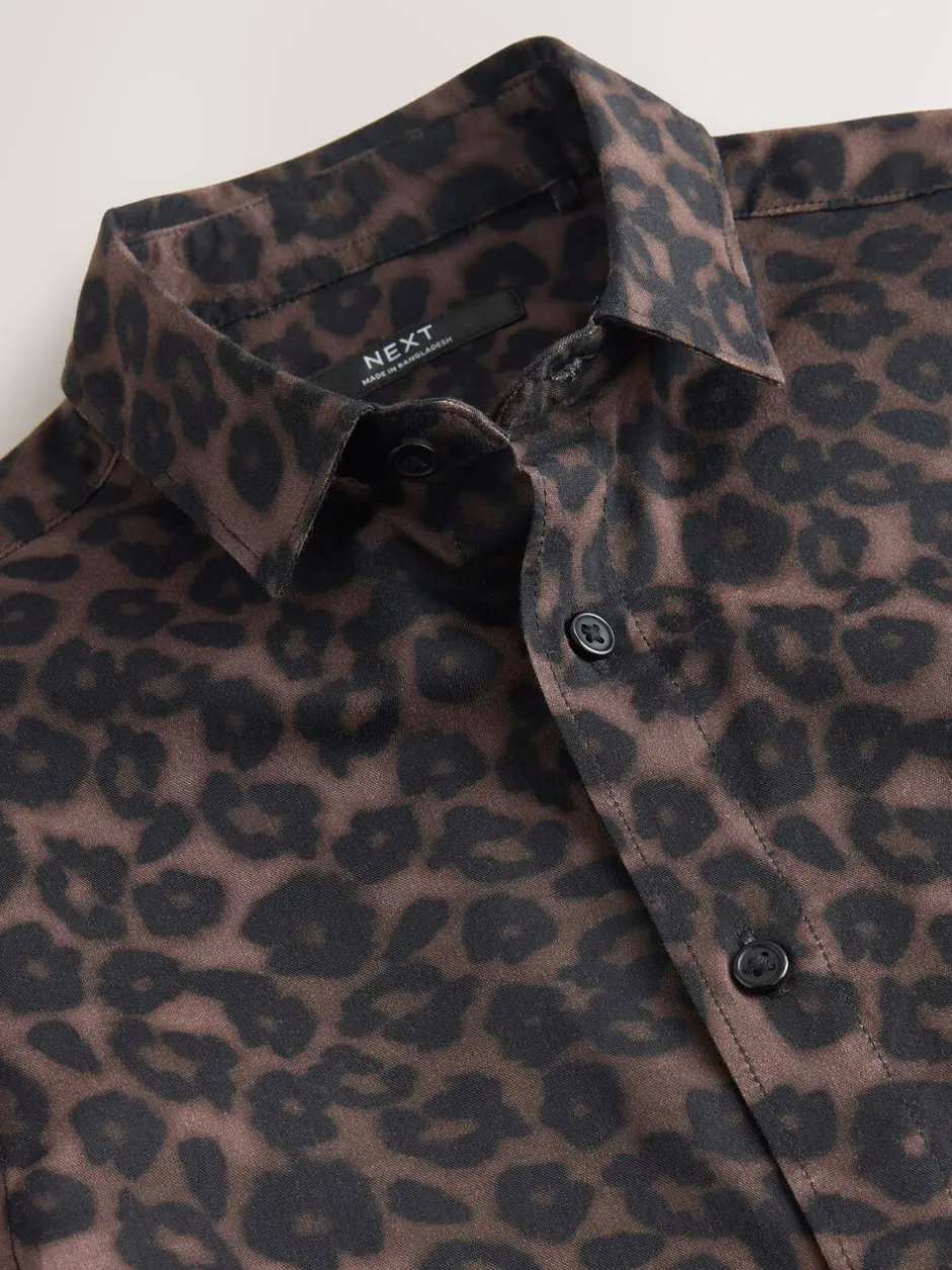Shirts|Next Bruin met dierenprint - Overhemd met print en korte mouwen (3-16 jr)