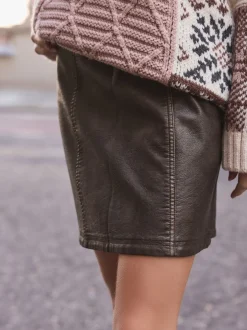 Rokken|Next - Minirok van imitatieleer Bruin met distressed-effect