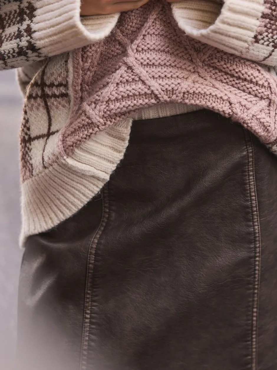 Rokken|Next - Minirok van imitatieleer Bruin met distressed-effect