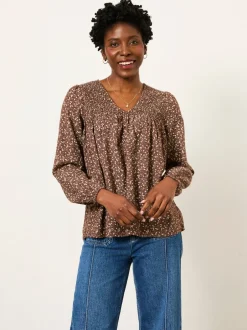 Blouses En Overhemden*Fat Face - FatFace Blouse Bruin met fijne print