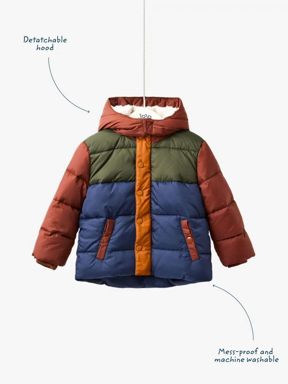Schoolkleding|Jojo Maman Bébé - Borg Lined Hooded Puffer Coat Bruin multi