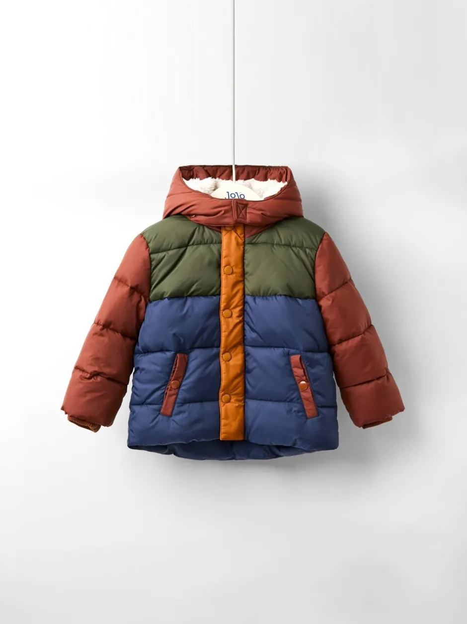 Schoolkleding|Jojo Maman Bébé - Borg Lined Hooded Puffer Coat Bruin multi