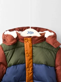 Schoolkleding|Jojo Maman Bébé - Borg Lined Hooded Puffer Coat Bruin multi