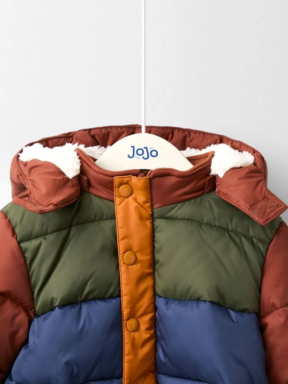 Schoolkleding|Jojo Maman Bébé - Borg Lined Hooded Puffer Coat Bruin multi