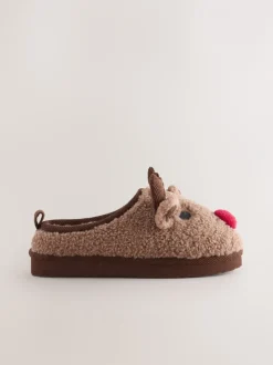 Pantoffels|Next Bruin rendier - Kerstmis Gezellige Pantoffel Muiltjes