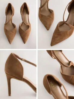 Schoenen Met Hakken|Next - Premium Leather Asymmetric Court Heels Bruin suède
