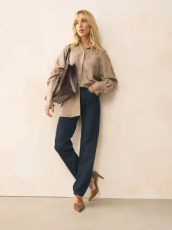 Schoenen Met Hakken|Next - Premium Leather Asymmetric Court Heels Bruin suède