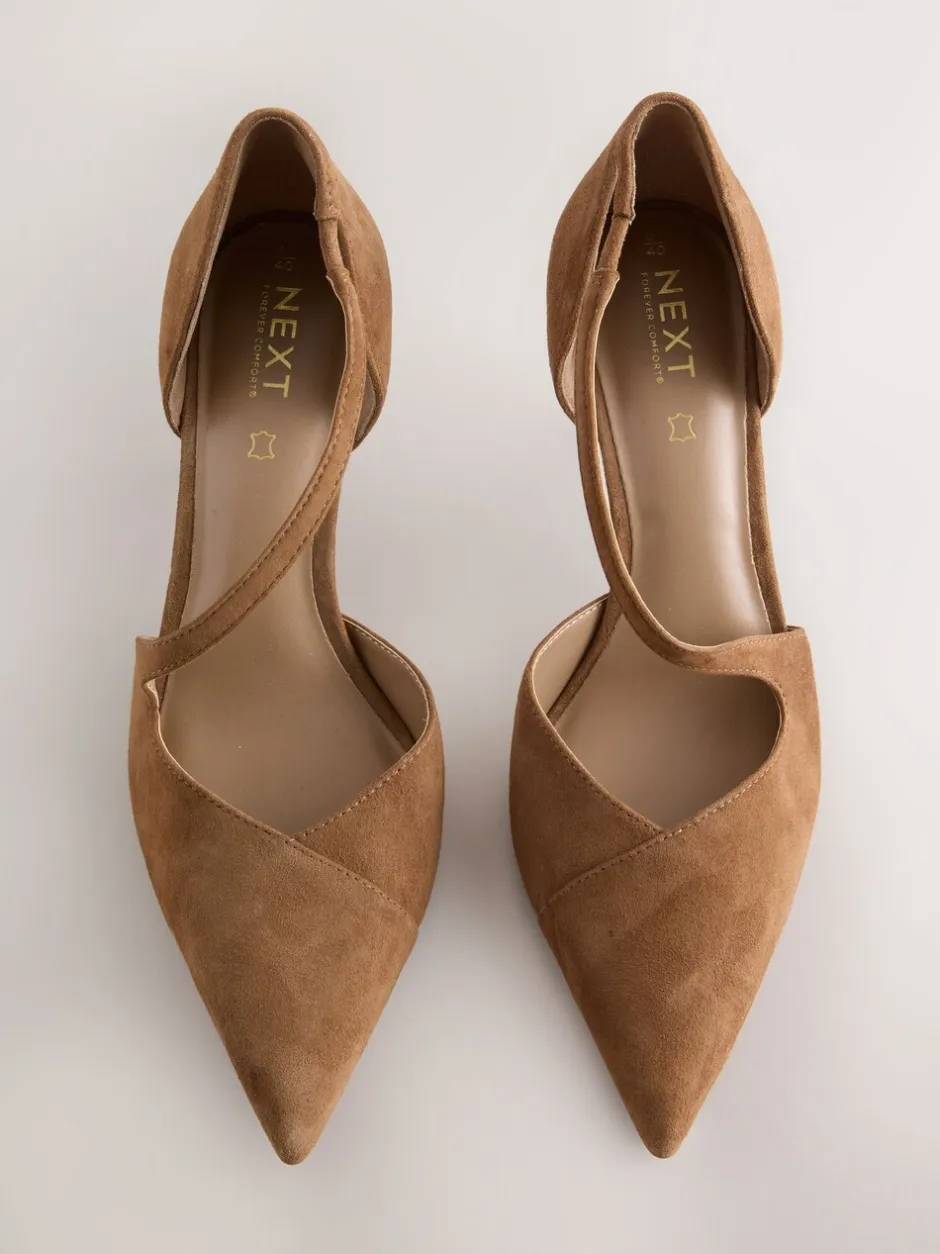 Schoenen Met Hakken|Next - Premium Leather Asymmetric Court Heels Bruin suède