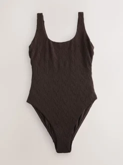 Badkleding|Next Bruin Textuur - Buikbedekkend badpak met ruime ronde hals