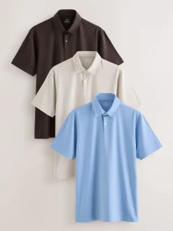 Poloshirts*Next Bruin/Blauw/Naturel - Set van 3 jersey poloshirts met korte mouwen