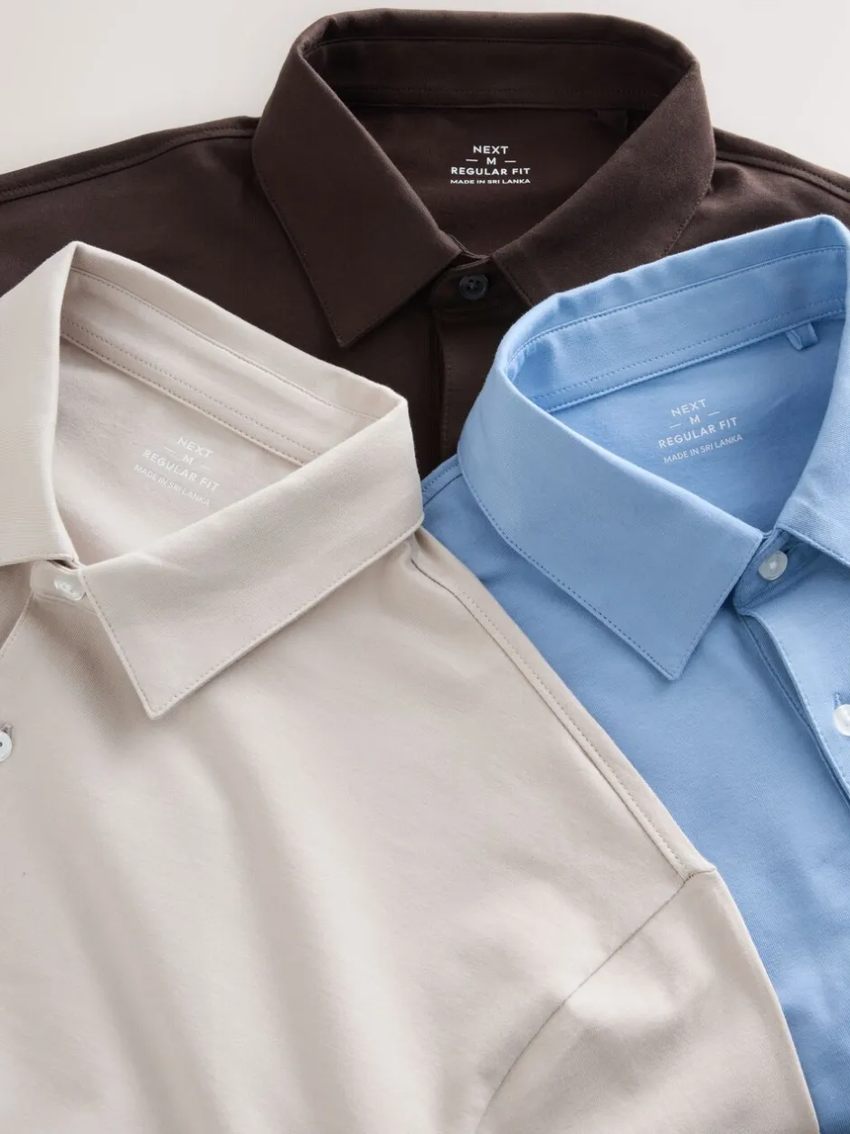 Poloshirts*Next Bruin/Blauw/Naturel - Set van 3 jersey poloshirts met korte mouwen