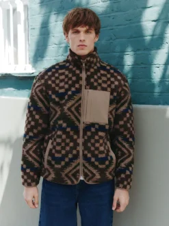 Loungewear|Sweaters En Hoody´S|Next - Volledig doorlopende rits - Fleece trui met print Bruin/bruingeel met geometrische print