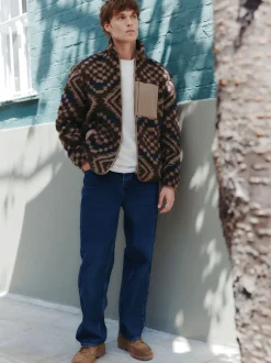 Loungewear|Sweaters En Hoody´S|Next - Volledig doorlopende rits - Fleece trui met print Bruin/bruingeel met geometrische print