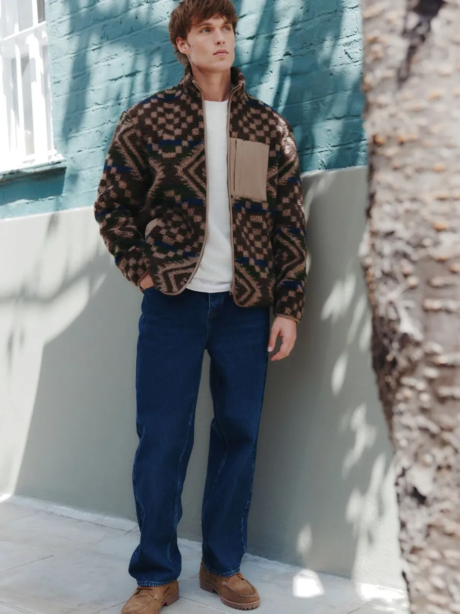 Loungewear|Sweaters En Hoody´S|Next - Volledig doorlopende rits - Fleece trui met print Bruin/bruingeel met geometrische print