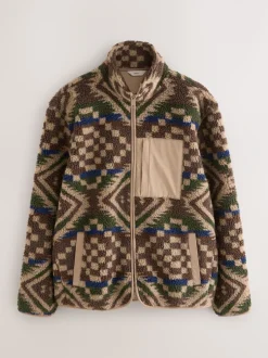 Loungewear|Sweaters En Hoody´S|Next - Volledig doorlopende rits - Fleece trui met print Bruin/bruingeel met geometrische print