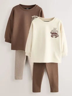 Tops|Sets En Combisets*Next Bruin/Crème Babyccino - Verpakking van 2 tops met lange mouwen en leggings (3mnd-7jr)
