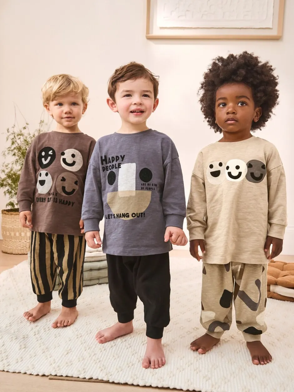 Pyjama's|Nachtkleding En Pyjama's*Next - Verpakking van 3 oversized pyjama's 3 (9mnd -10jr) Bruin/Crème Blij gezicht