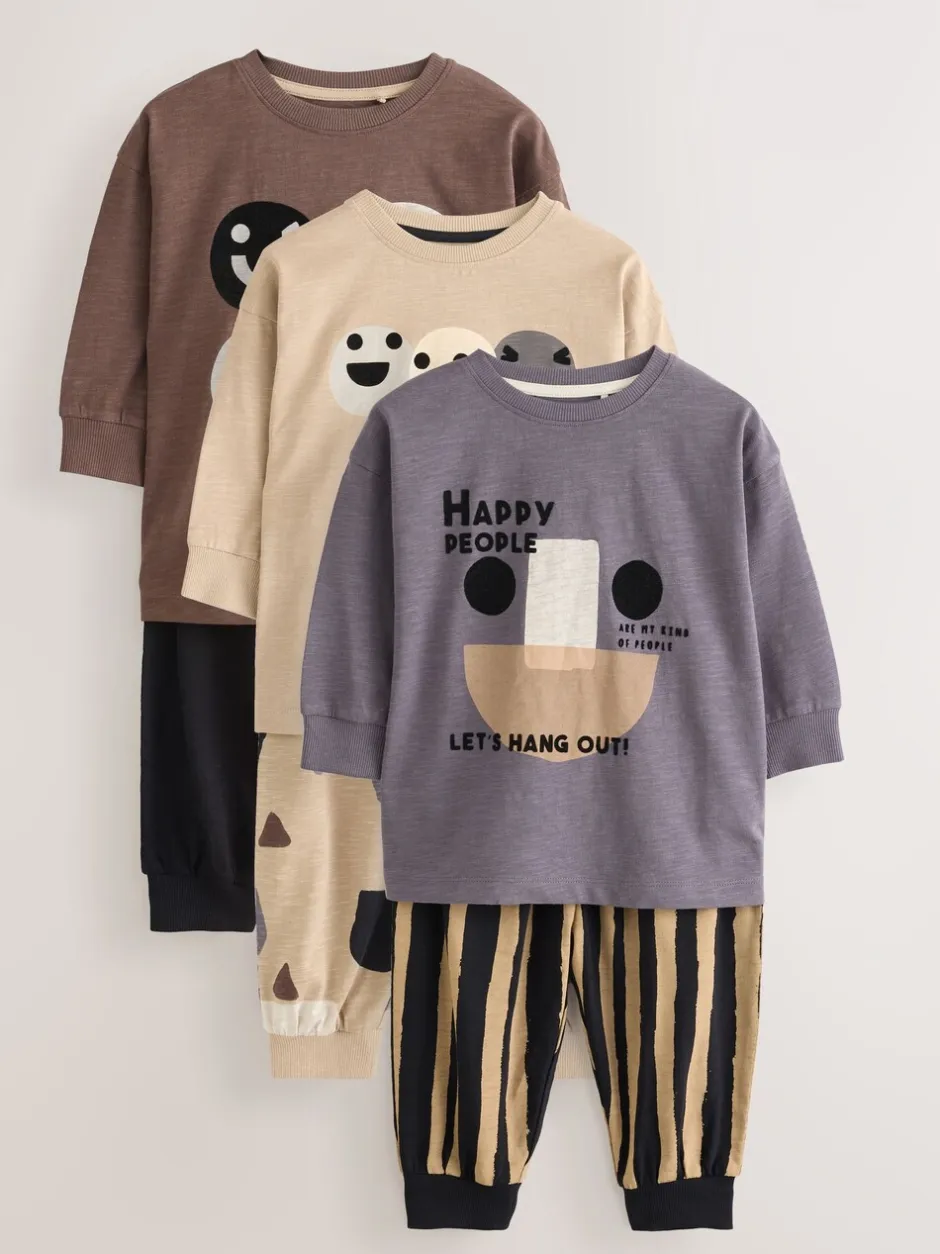 Pyjama's|Nachtkleding En Pyjama's*Next - Verpakking van 3 oversized pyjama's 3 (9mnd -10jr) Bruin/Crème Blij gezicht