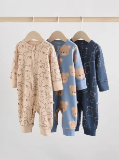 Multipacks|Babypakjes En Babypyjama's|Next - Set van 3 baby pyjama's zonder voetjes met tweewegrits van katoen (0mnd-3jr) Bruin/donkerblauw