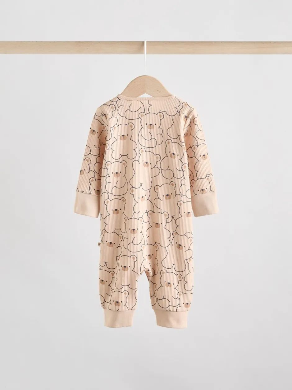 Multipacks|Babypakjes En Babypyjama's|Next - Set van 3 baby pyjama's zonder voetjes met tweewegrits van katoen (0mnd-3jr) Bruin/donkerblauw