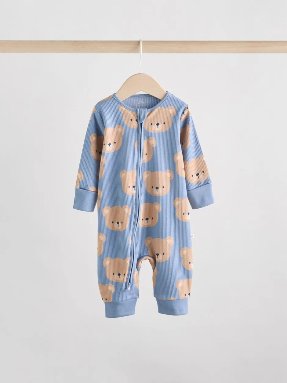 Multipacks|Babypakjes En Babypyjama's|Next - Set van 3 baby pyjama's zonder voetjes met tweewegrits van katoen (0mnd-3jr) Bruin/donkerblauw