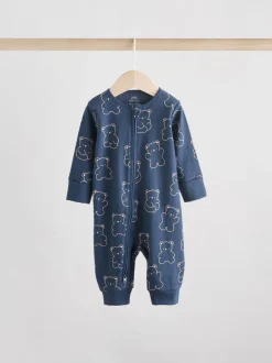 Multipacks|Babypakjes En Babypyjama's|Next - Set van 3 baby pyjama's zonder voetjes met tweewegrits van katoen (0mnd-3jr) Bruin/donkerblauw