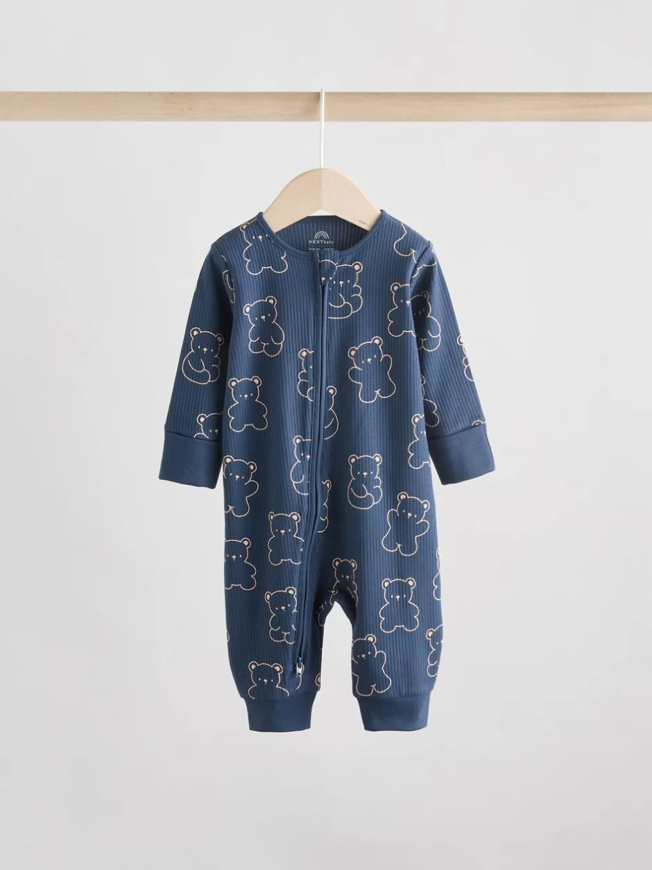 Multipacks|Babypakjes En Babypyjama's|Next - Set van 3 baby pyjama's zonder voetjes met tweewegrits van katoen (0mnd-3jr) Bruin/donkerblauw