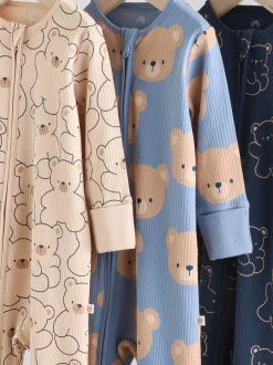 Multipacks|Babypakjes En Babypyjama's|Next - Set van 3 baby pyjama's zonder voetjes met tweewegrits van katoen (0mnd-3jr) Bruin/donkerblauw
