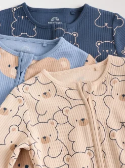 Multipacks|Babypakjes En Babypyjama's|Next - Set van 3 baby pyjama's zonder voetjes met tweewegrits van katoen (0mnd-3jr) Bruin/donkerblauw