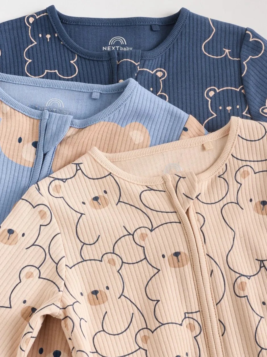 Multipacks|Babypakjes En Babypyjama's|Next - Set van 3 baby pyjama's zonder voetjes met tweewegrits van katoen (0mnd-3jr) Bruin/donkerblauw