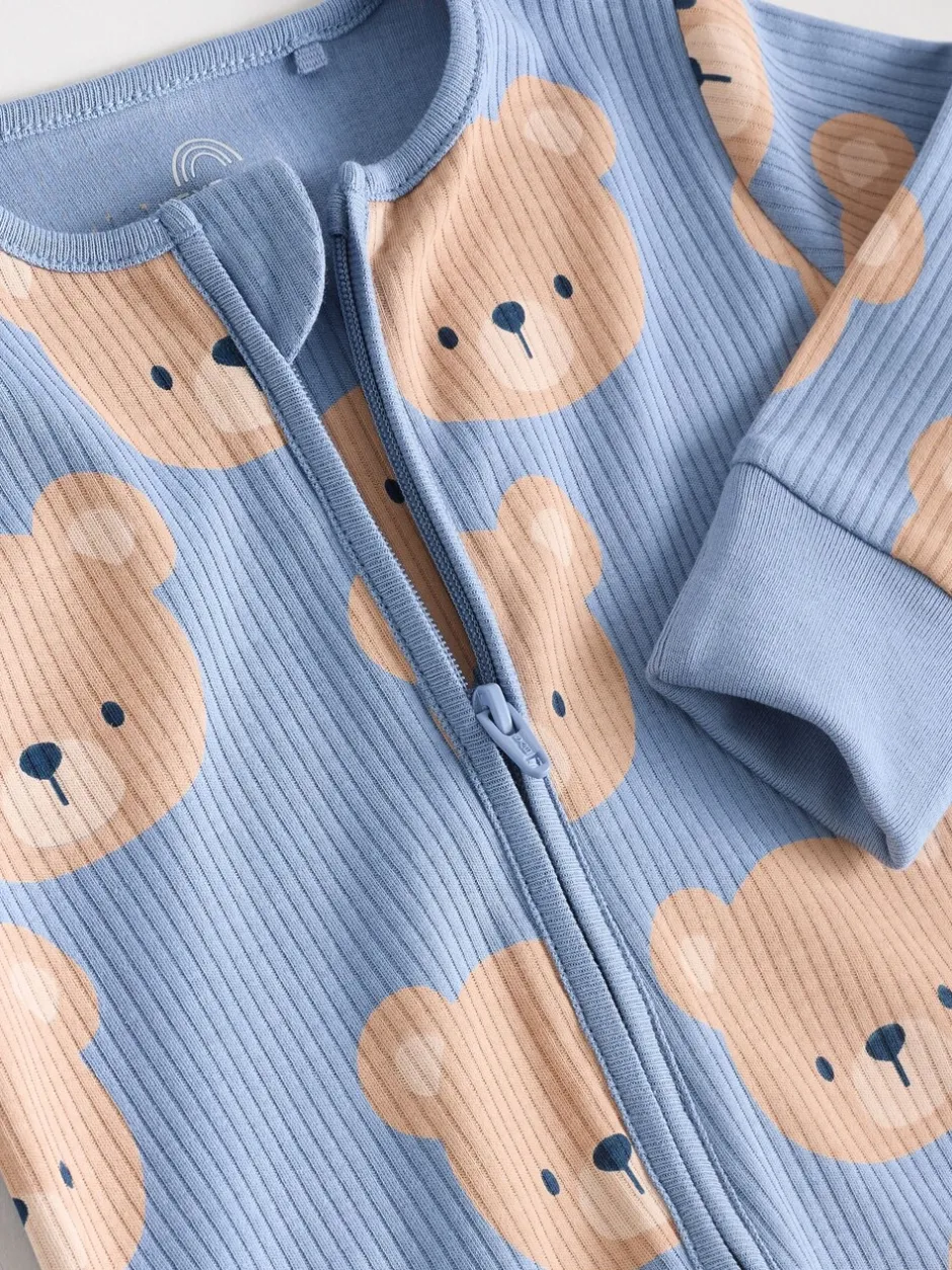 Multipacks|Babypakjes En Babypyjama's|Next - Set van 3 baby pyjama's zonder voetjes met tweewegrits van katoen (0mnd-3jr) Bruin/donkerblauw