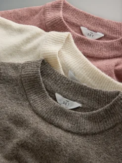 Gebreide Kleding*The Set - 3 Pack gebreide truien met ronde hals en wol Bruin/donkerroze/crèmekleurig