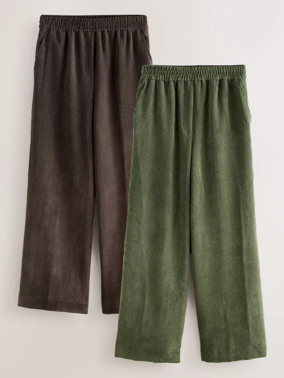 Broeken*Next Bruin/khaki - Wide Leg Soft Cord Trousers 2 Pack