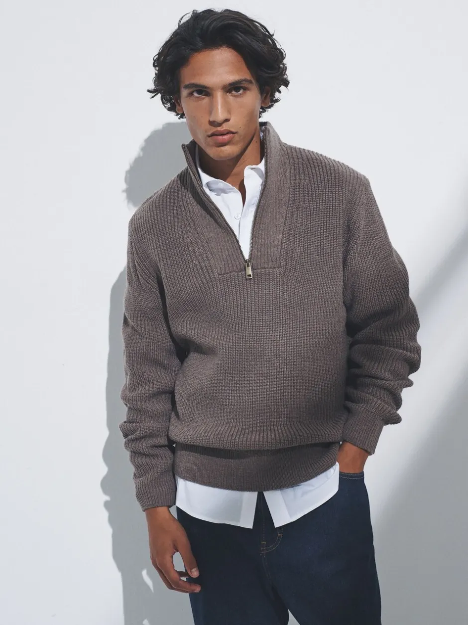 Gebreide Kleding*The Set - 2 Pack Quarter Zip Neck Jumpers Bruin/marineblauw